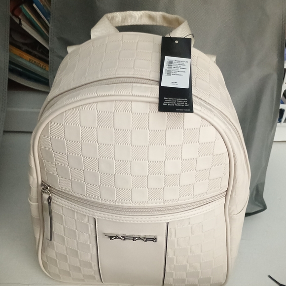 Tahari Cream Quilted Backpack Modern Design